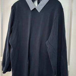 J. Crew sweater with striped collar, navy, 2X